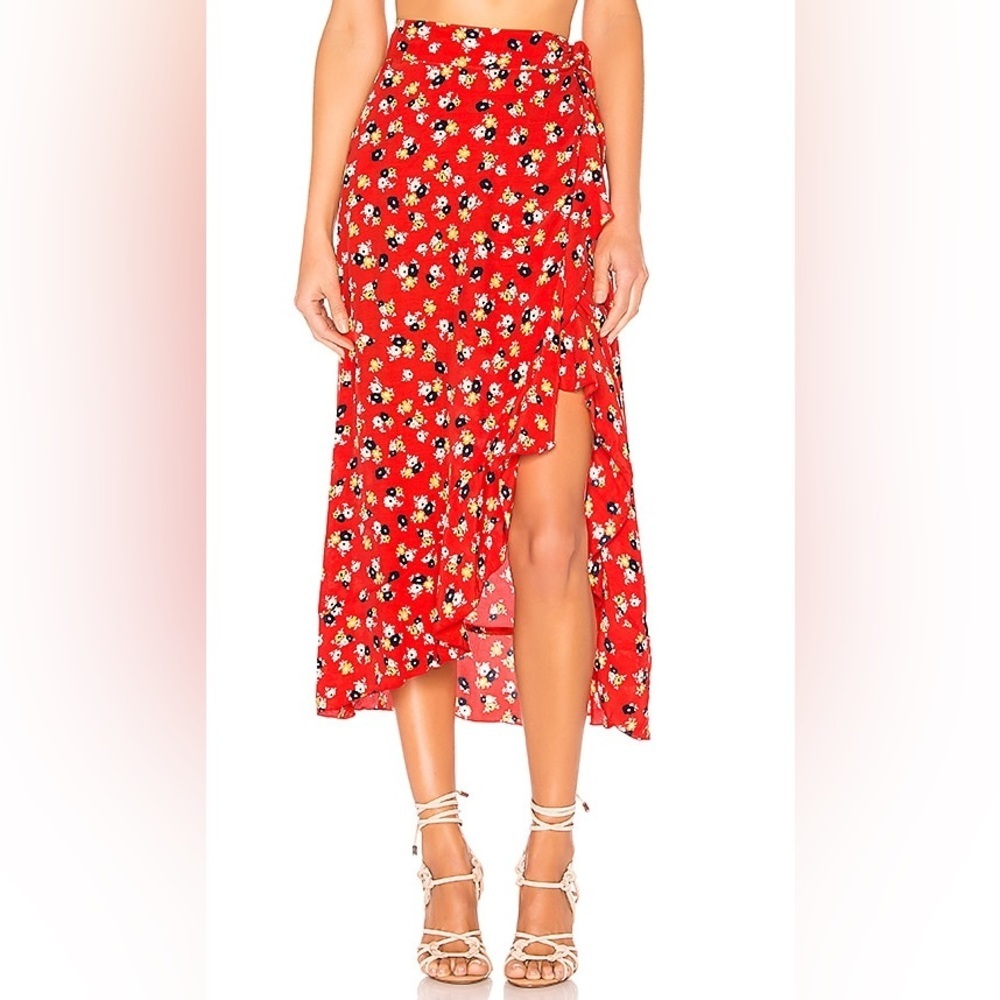 FAITHFULL THE BRAND Celeste Wrap Skirt in Red Jasmine Floral (15) - Picture 4 of 7
